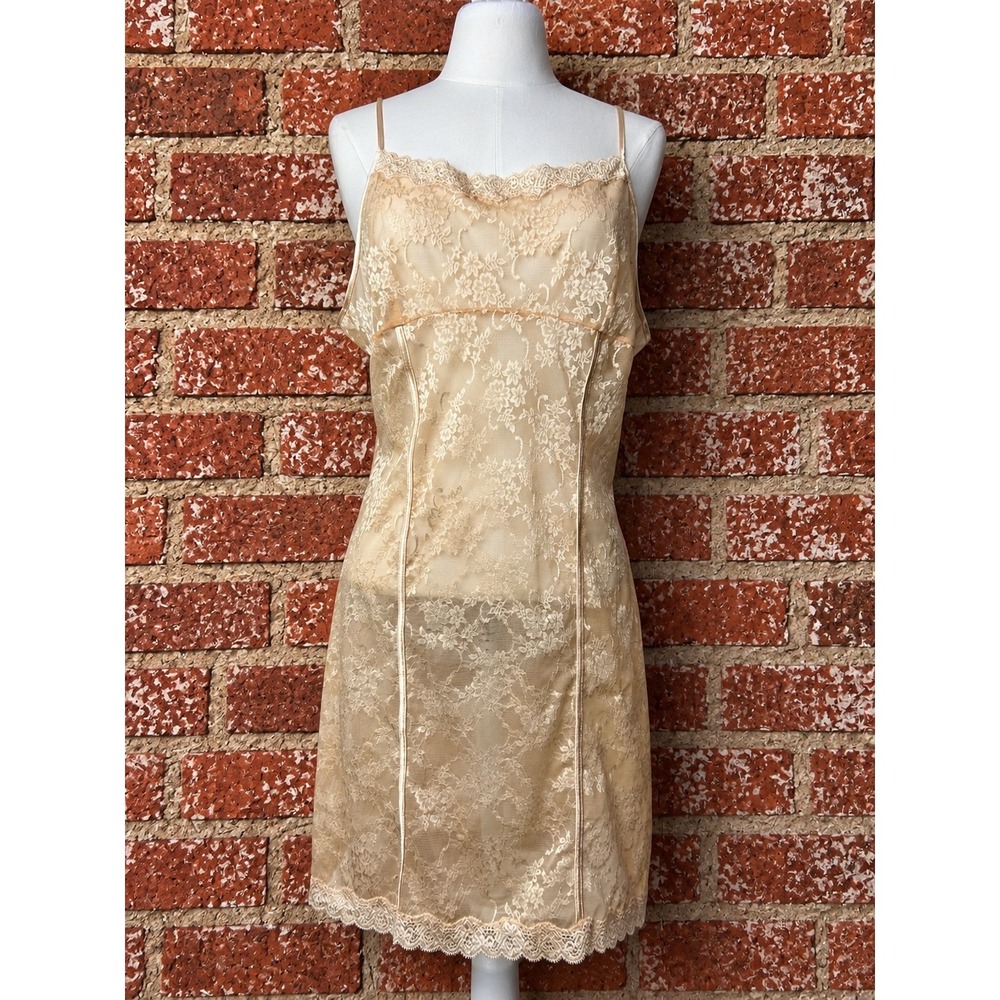 Vintage Sheer Lace Slip Dress Chemise XL Coquette Cottagecore Fairy Layering